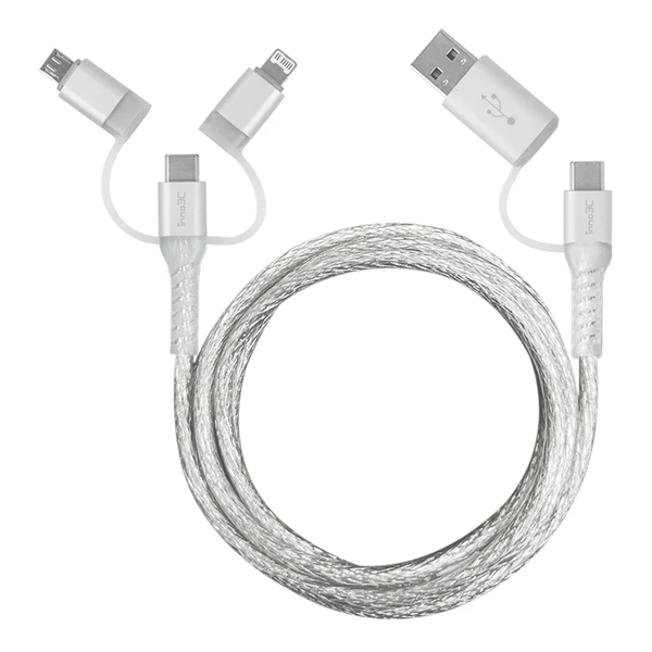 inno3C 五合一 Lightning/Type-C/Micro to USB/Type-C 透明快速充電線1.2M i-5CS-12