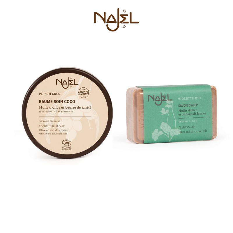 NAJEL - 【乾燥肌首選】有機椰子油霜+有機紫羅蘭阿勒坡手工皂   兩件裝 （各 1 件）