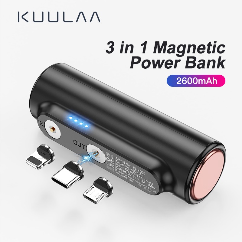 KUULAA- 磁性移動電源 3000mAh 迷你磁性充電器移動電源適用於小米緊急移動便攜式磁性外部電池