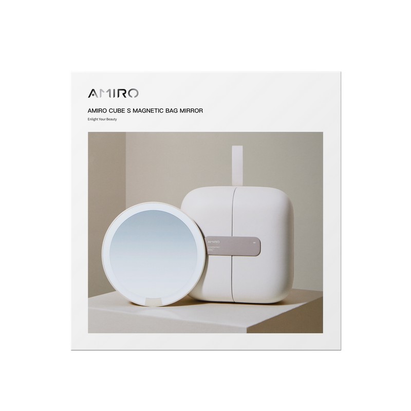 AMIRO - Cube S LED磁吸美妝鏡折疊收納化妝箱(米白色包包鏡)